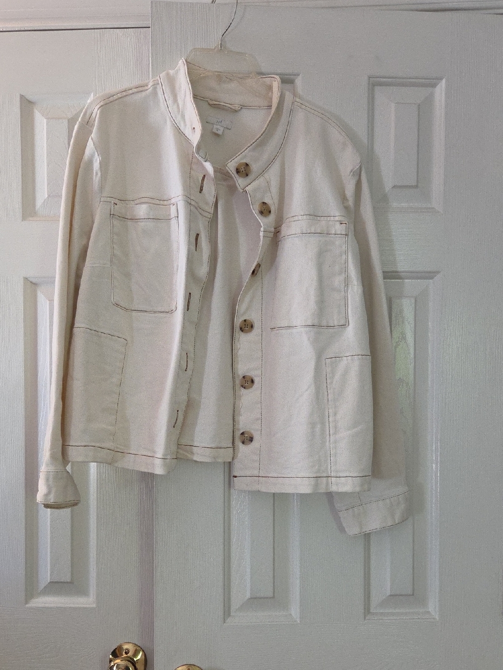 J. Jill Cream Button-Front Jean Jacket with Patch Pockets